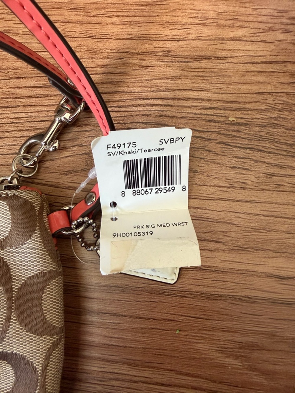 Coach Signature Canvas Wristlet Coral Trim Zip Pouch - Picture 3 of 3